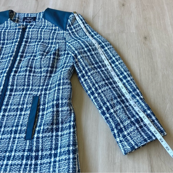NEW Dennis Basso Tweed Plaid Car Coat Teal Ivory size 12 - Picture 7 of 14